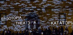 U-Topia, projection mapping, act 2: the constellation of words are crumbling